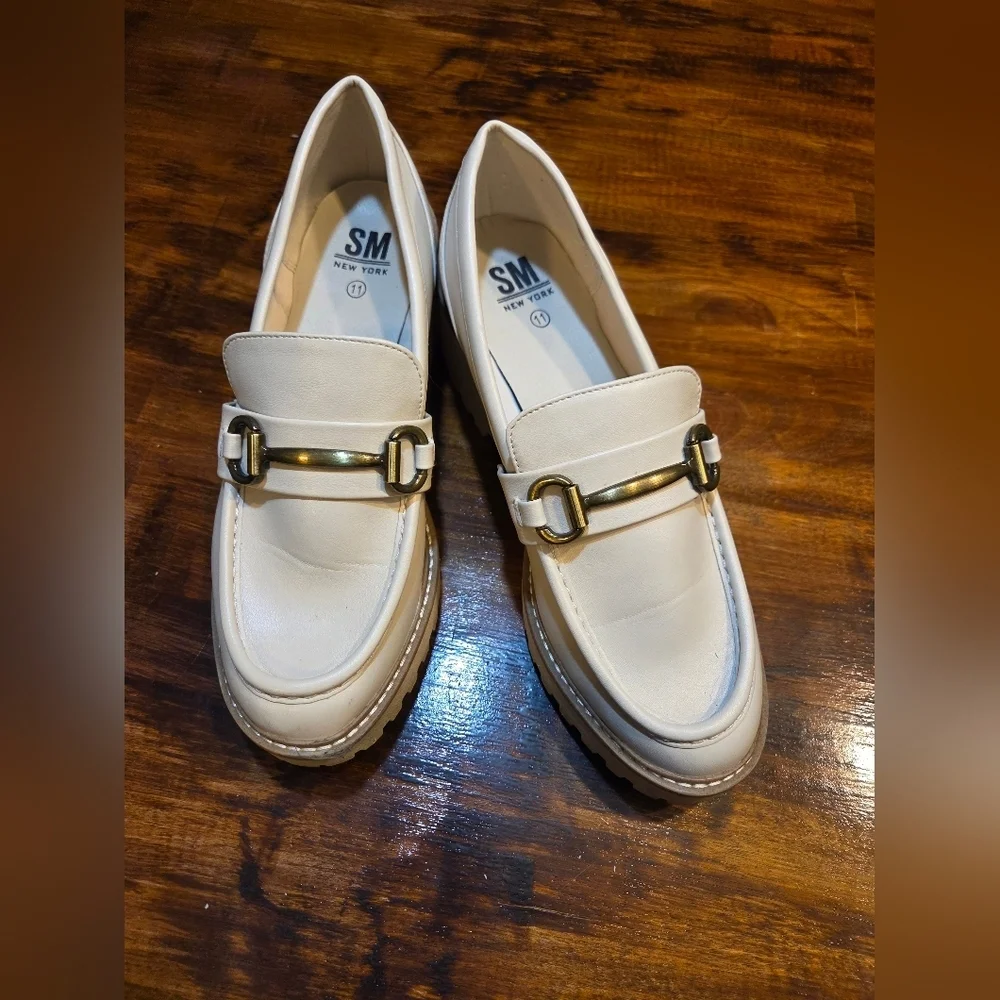 SM New York Women's Cream Platform Size 11 Loafers Steve Madden Preppy